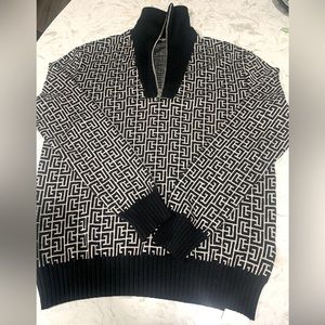 Balmain monogram jacquard merino blend zip neck sweater